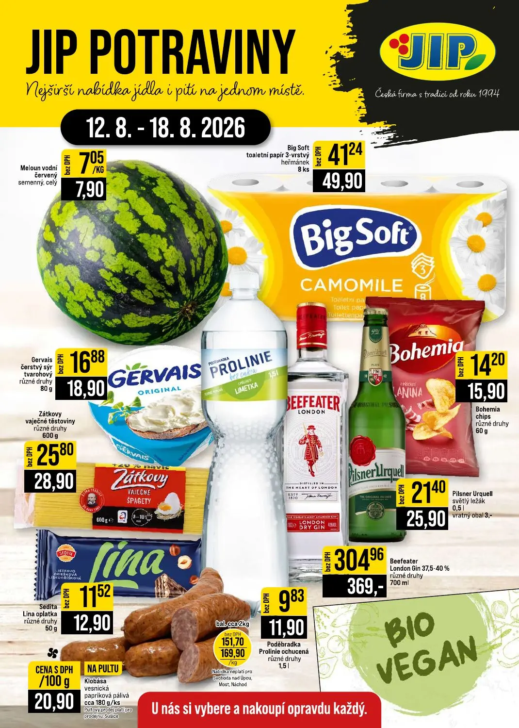 Leták JIP potraviny (České Budějovice, Most, Náchod, Sušice, Svoboda nad Úpou)