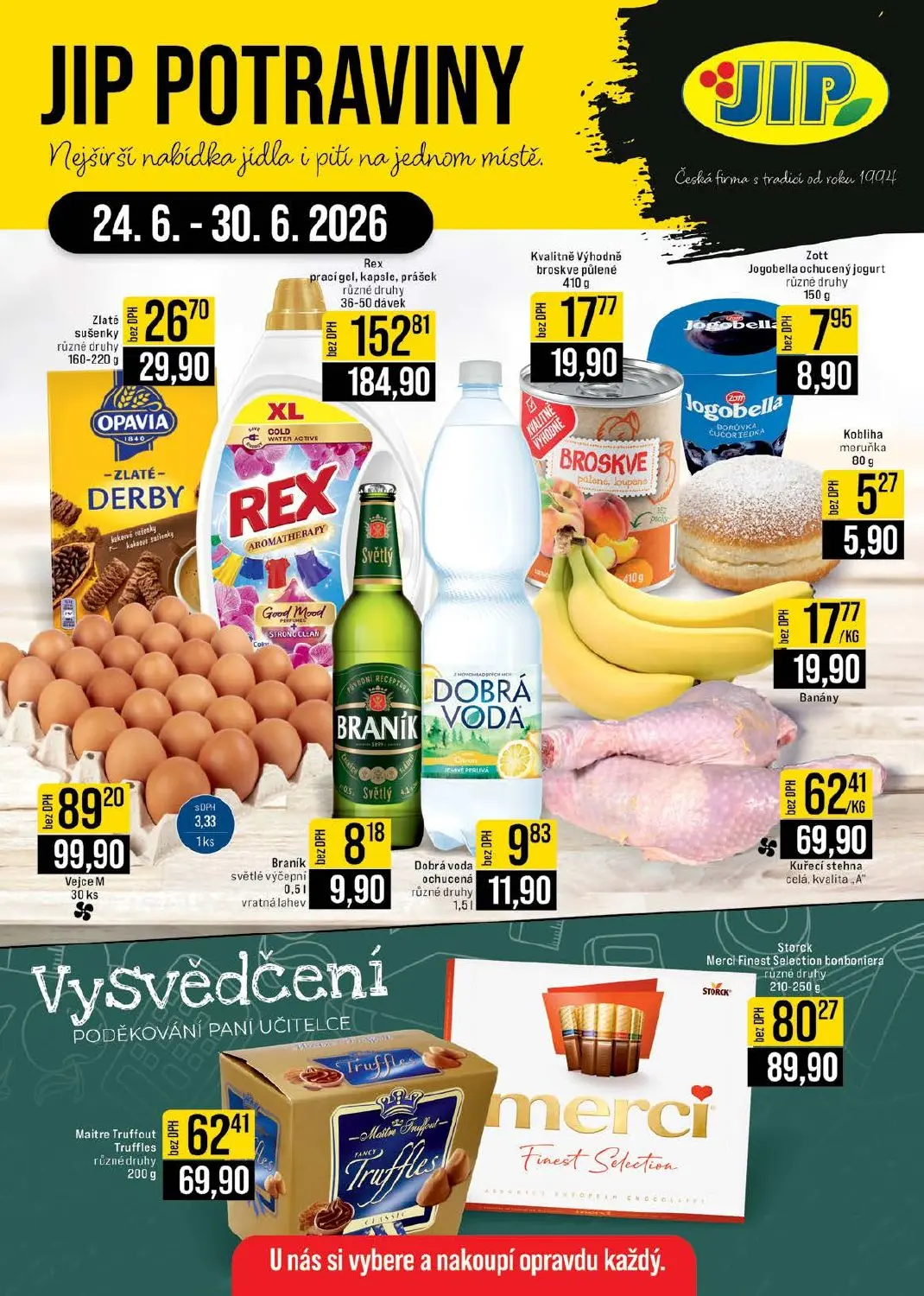 Leták JIP potraviny (České Budějovice, Most, Náchod, Sušice, Svoboda nad Úpou)