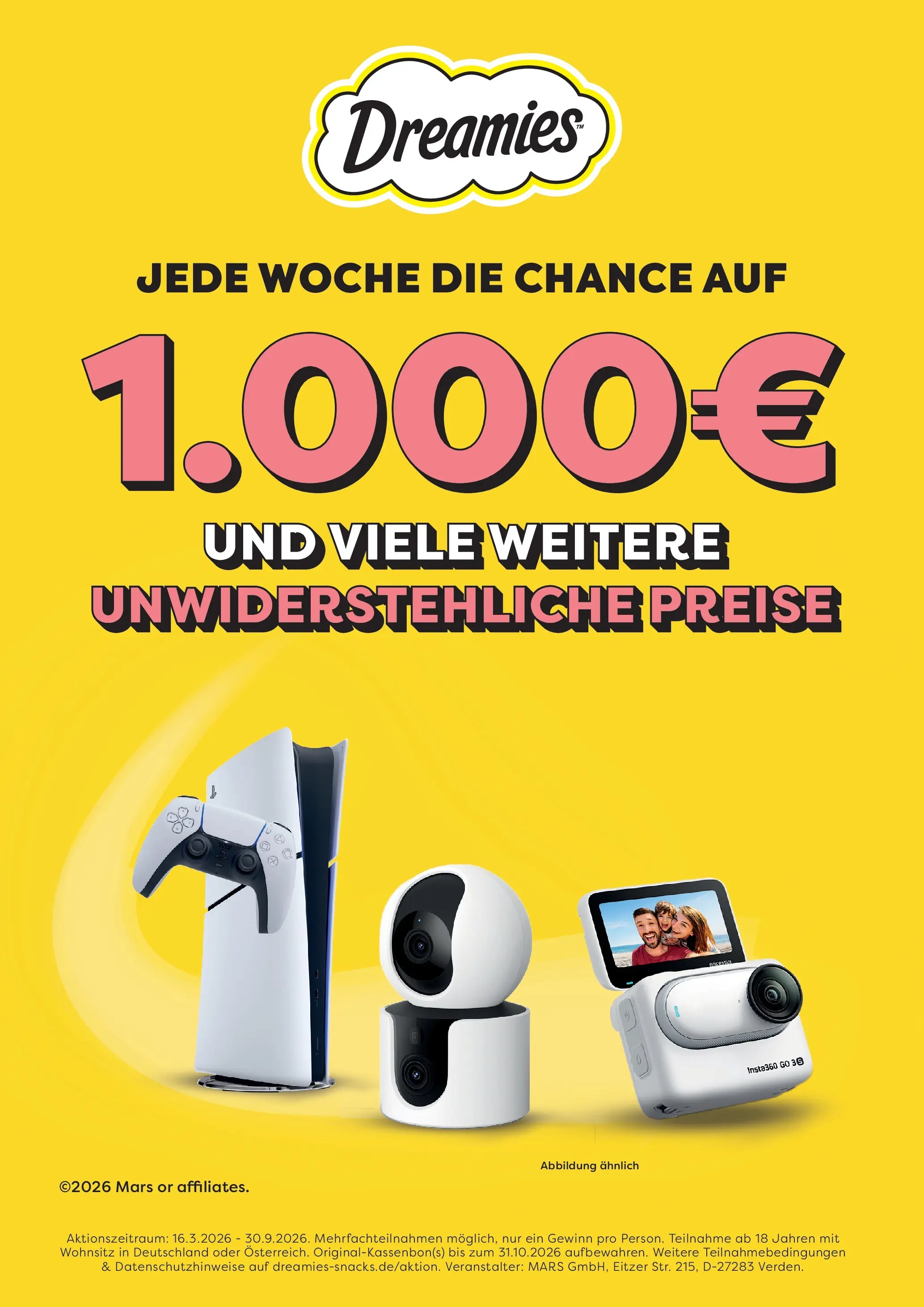 Dreamies: Jede Woche die Chance auf 1000 € und viele weitere unwiderstehliche Preise!