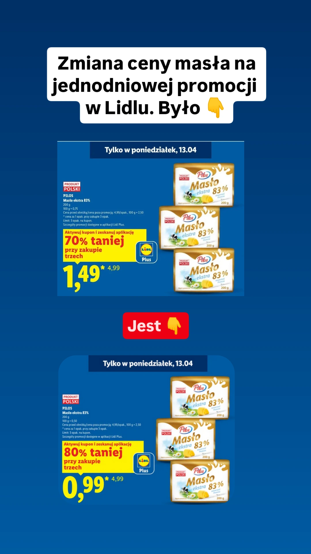 Zmiana ceny masła na 13.04!