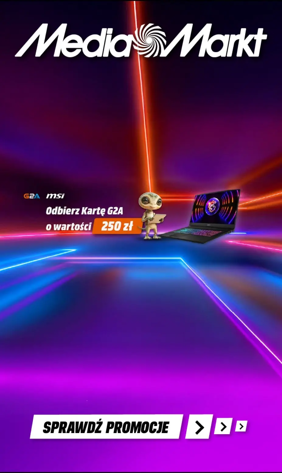 Przy zakupie Laptopa MSI karta G2A o wartości 250 PLN w zestawie